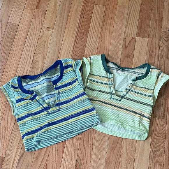 Urban Outfitters Out From Under Ribbed Top in Green and Cream - Picture 1 of 13